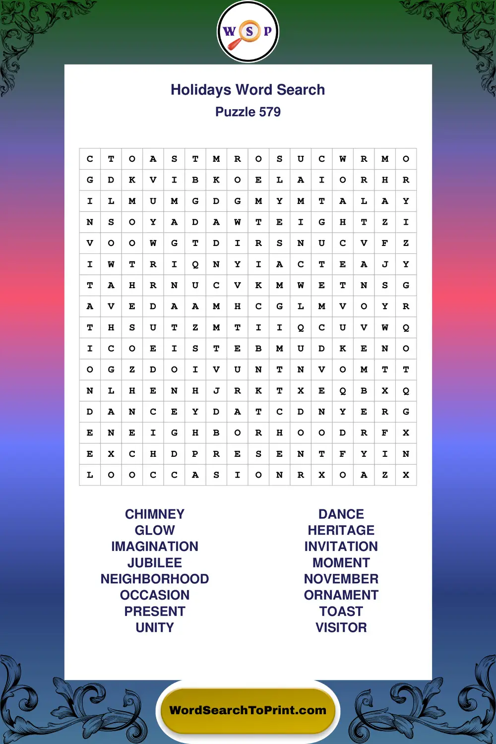 Holidays Word Search Puzzle 579
