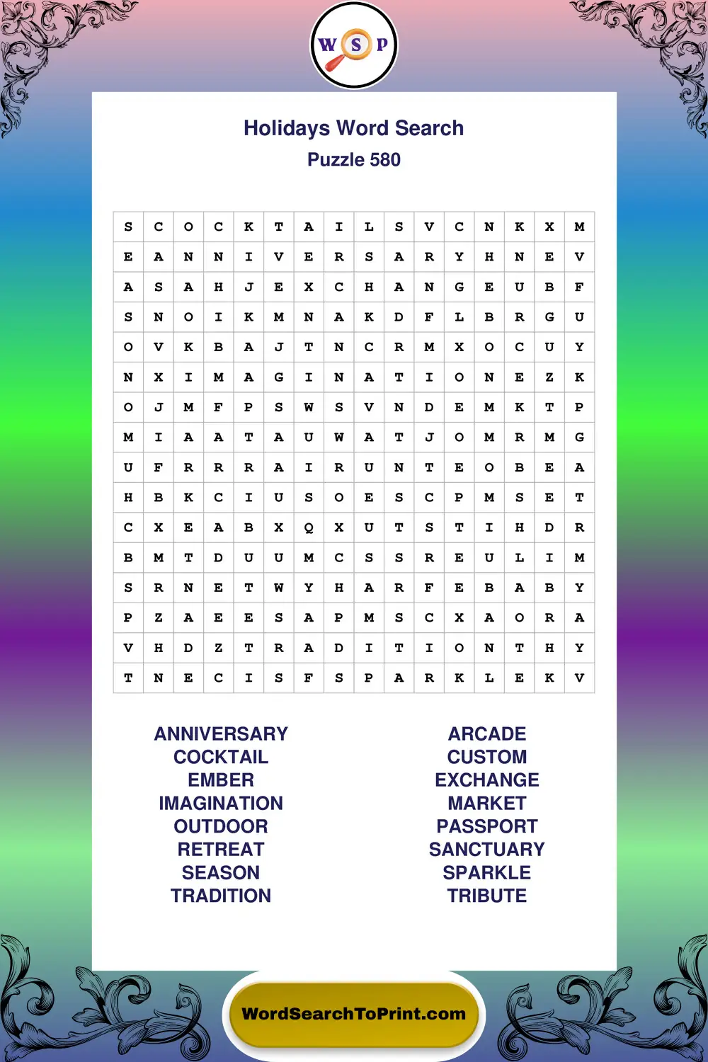 Holidays Word Search Puzzle 580