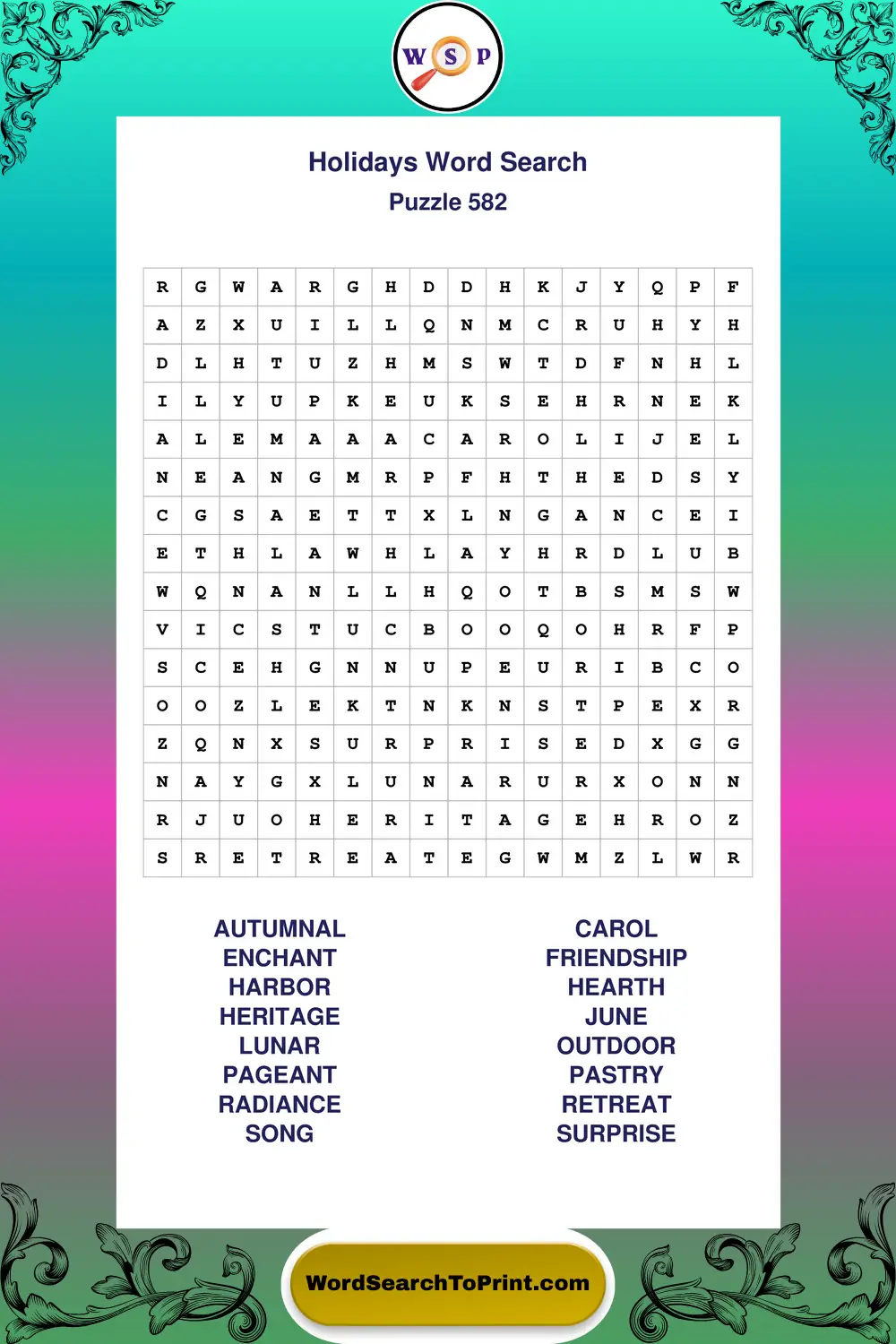 Holidays Word Search Puzzle 582