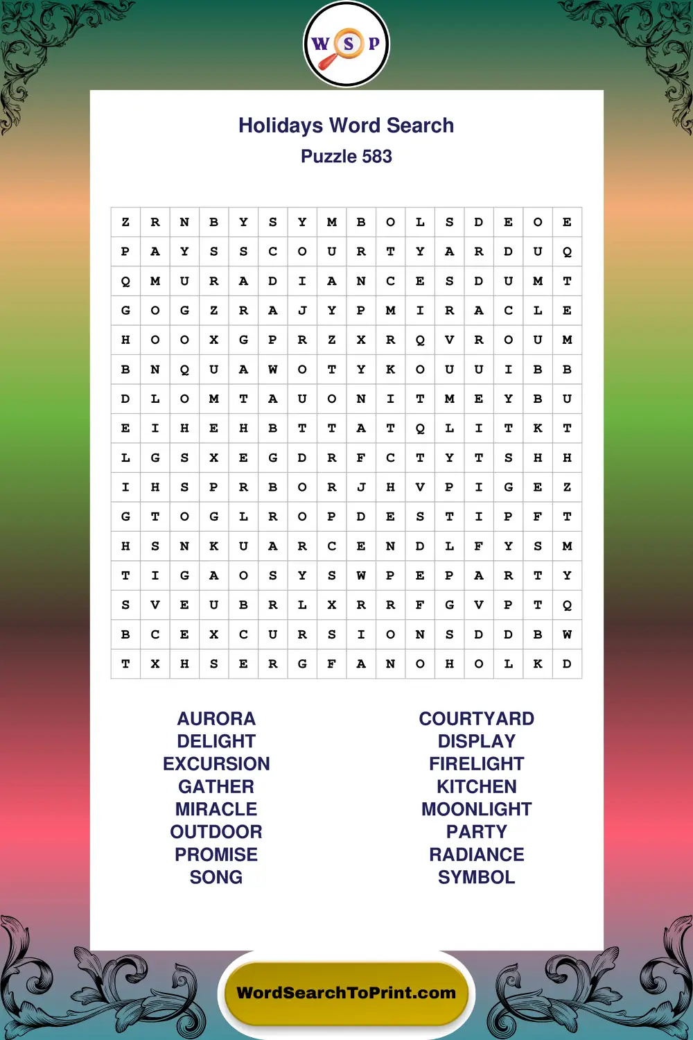 Holidays Word Search Puzzle 583
