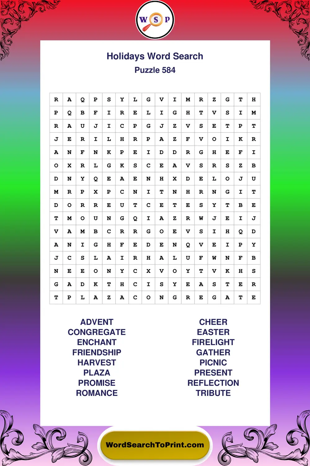 Holidays Word Search Puzzle 584