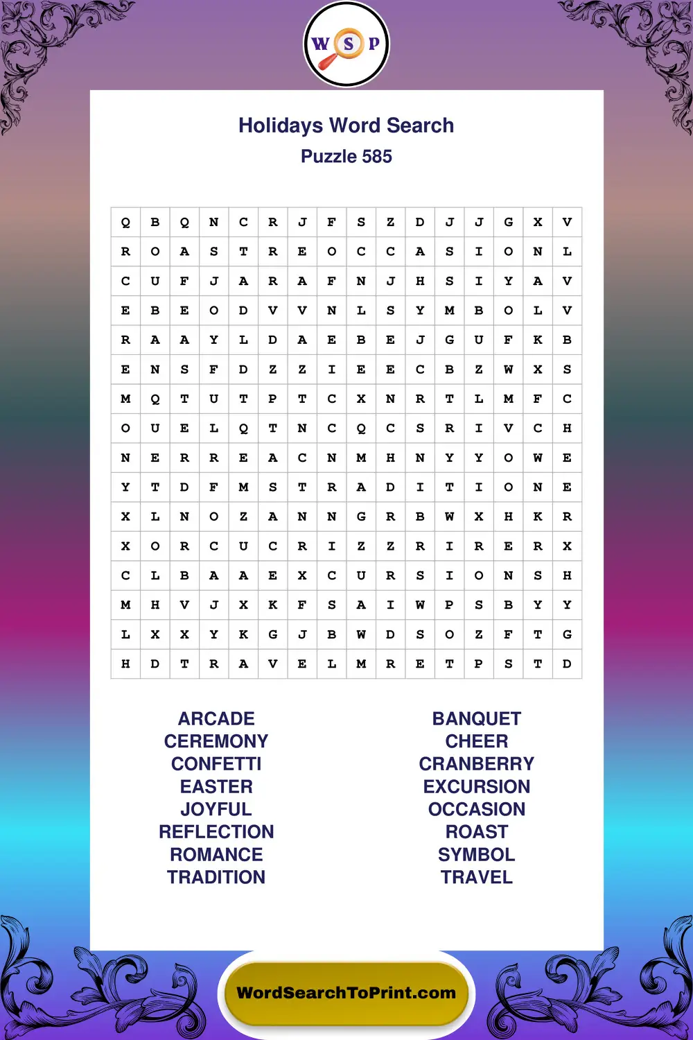 Holidays Word Search Puzzle 585