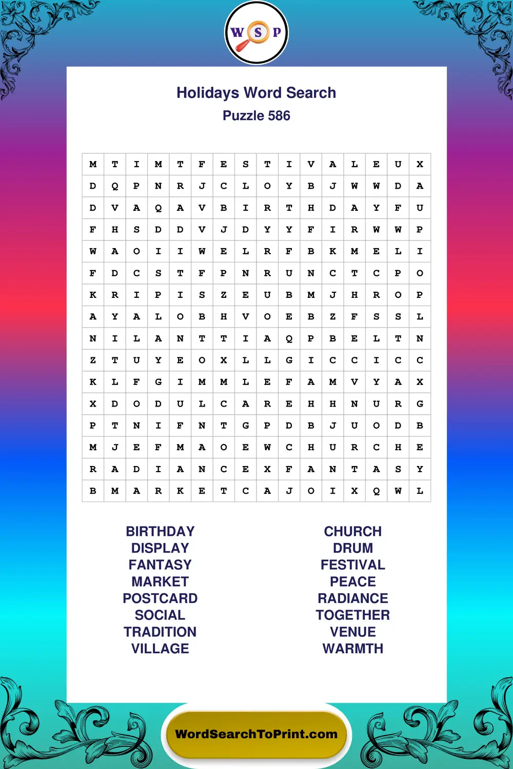 Holidays Word Search Puzzle 586