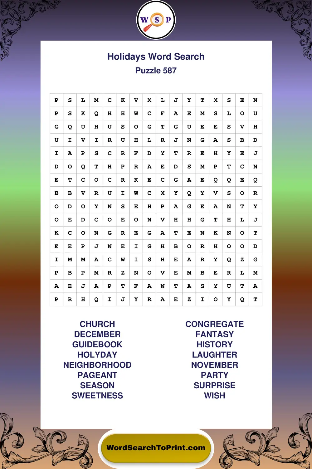 Holidays Word Search Puzzle 587