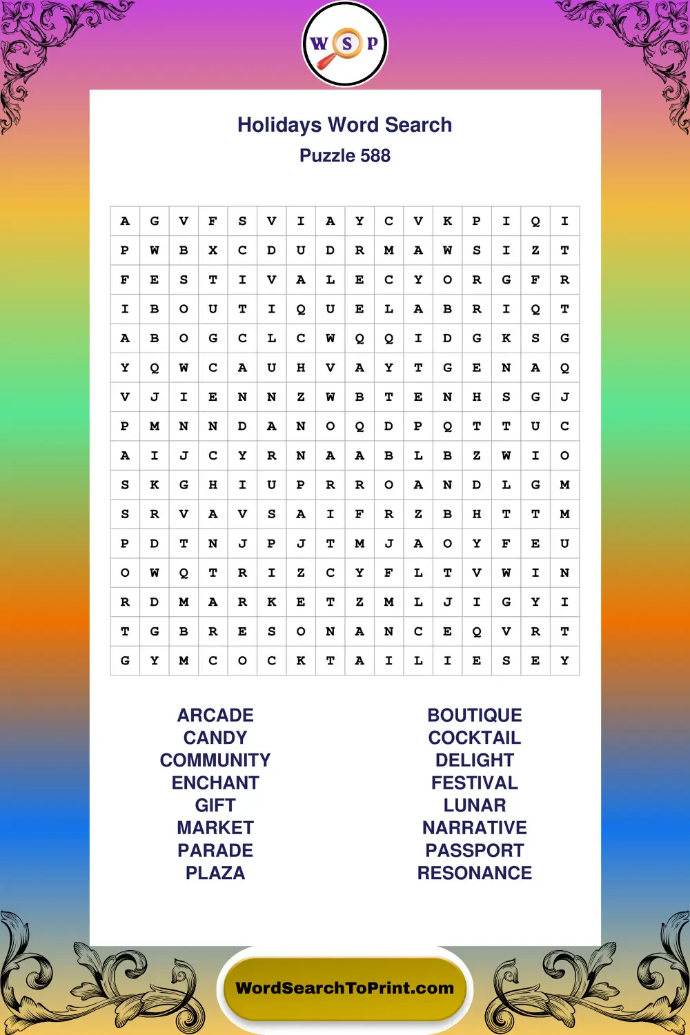 Holidays Word Search Puzzle 588