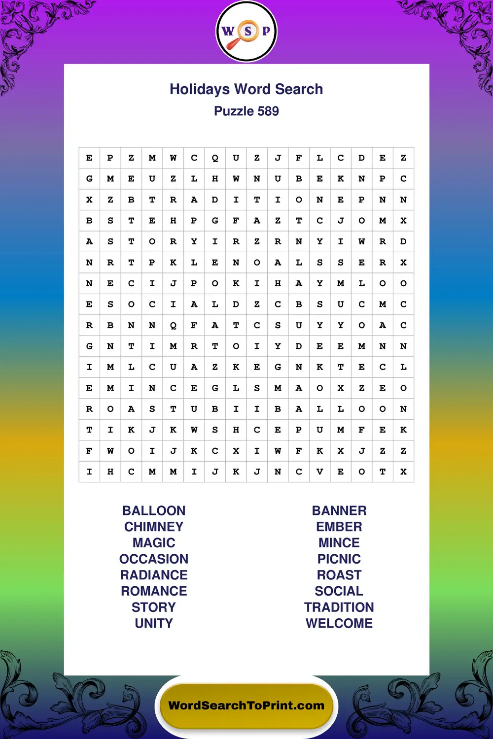 Holidays Word Search Puzzle 589