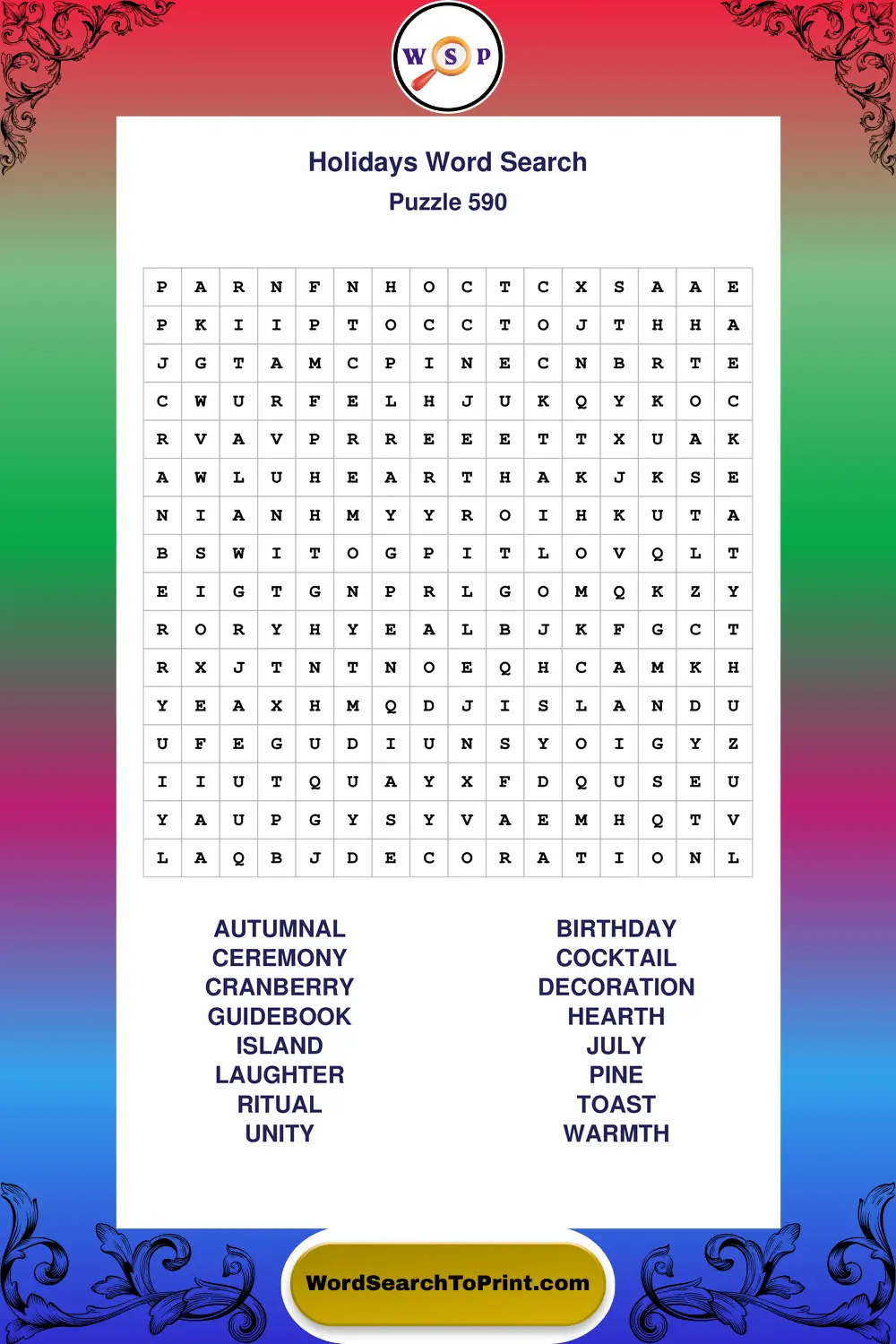 Holidays Word Search Puzzle 590