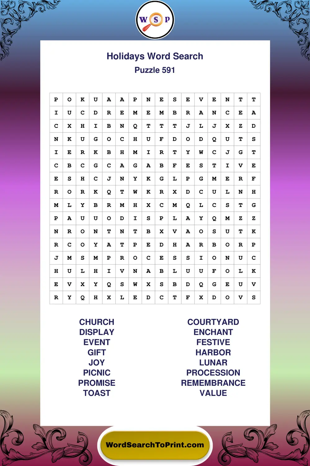Holidays Word Search Puzzle 591