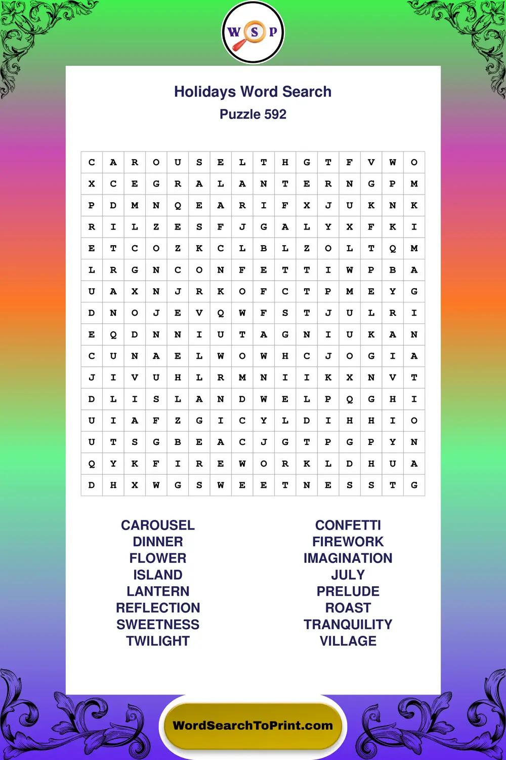 Holidays Word Search Puzzle 592