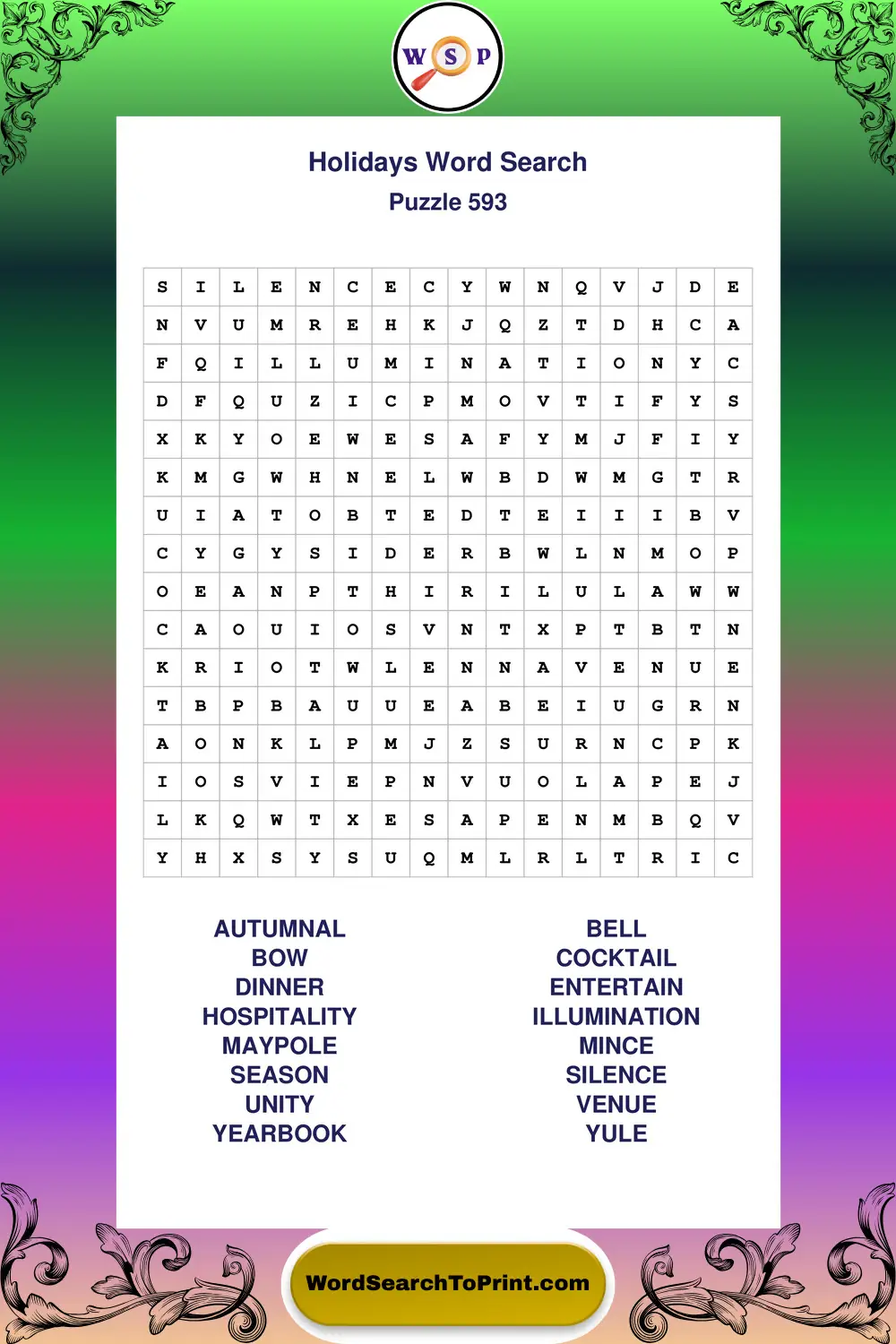 Holidays Word Search Puzzle 593