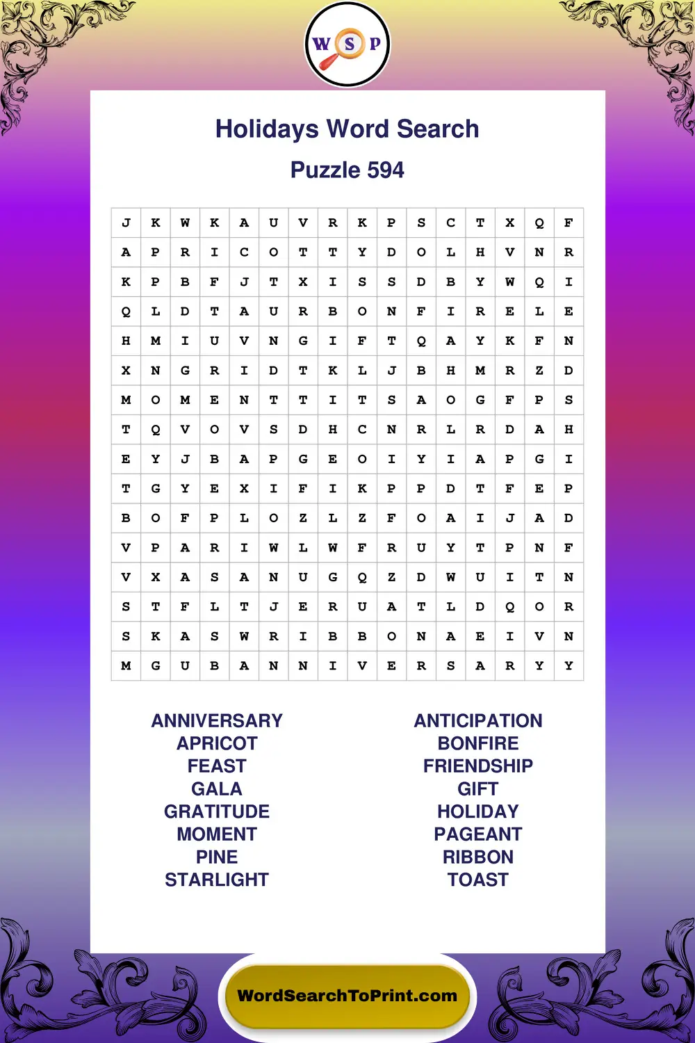 Holidays Word Search Puzzle 594