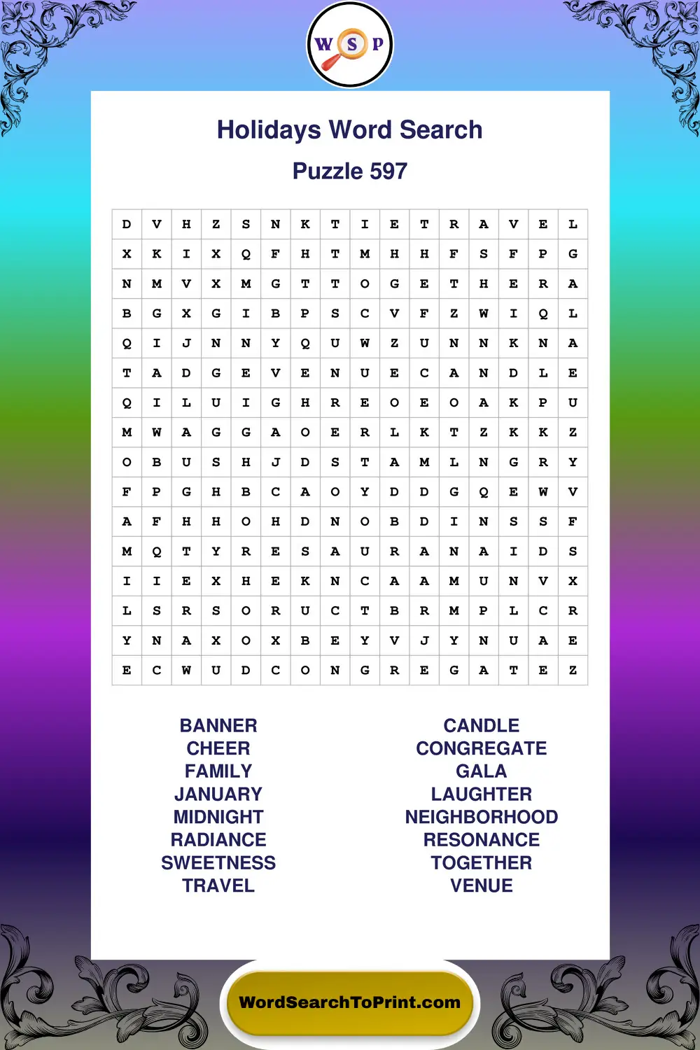 Holidays Word Search Puzzle 597