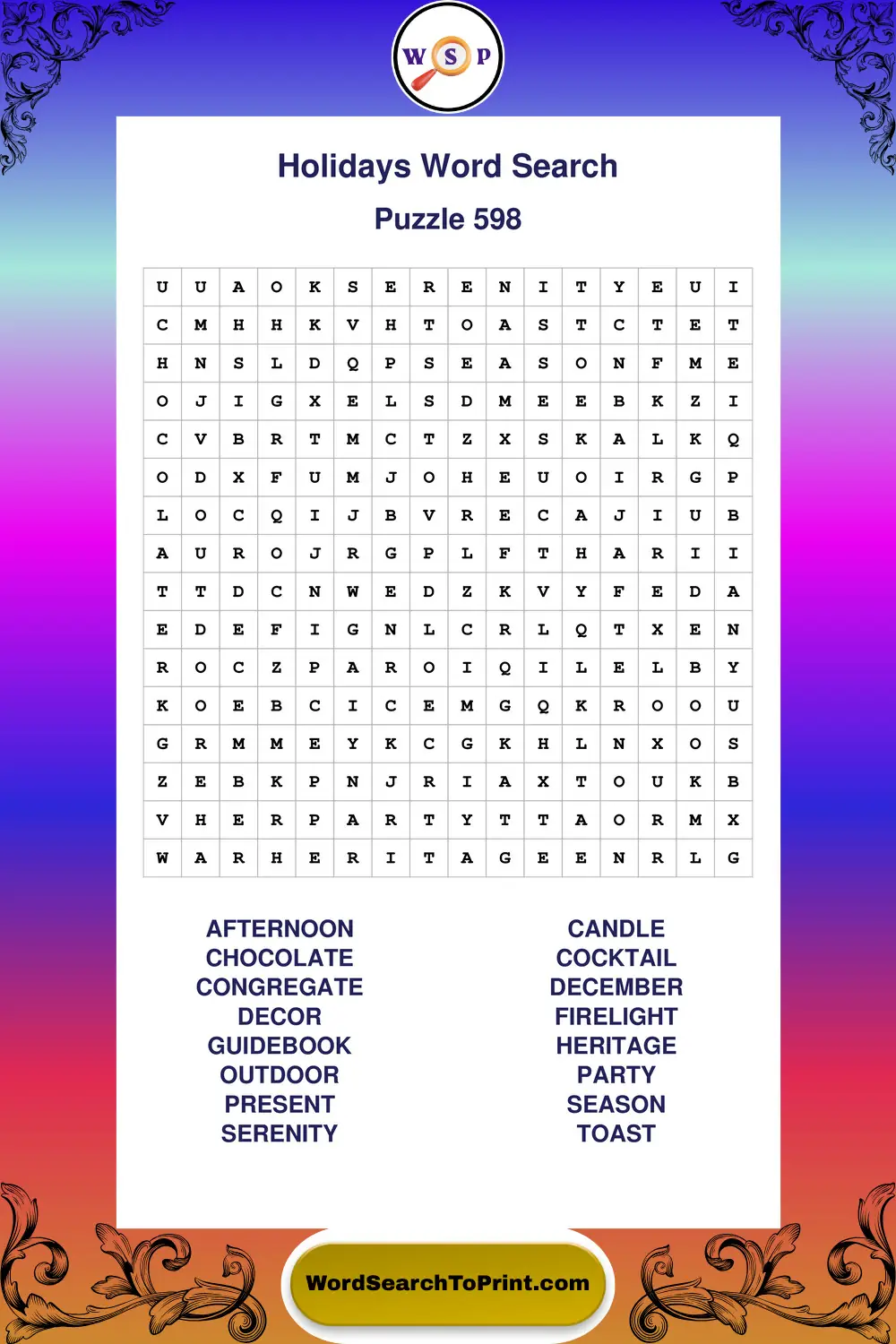 Holidays Word Search Puzzle 598