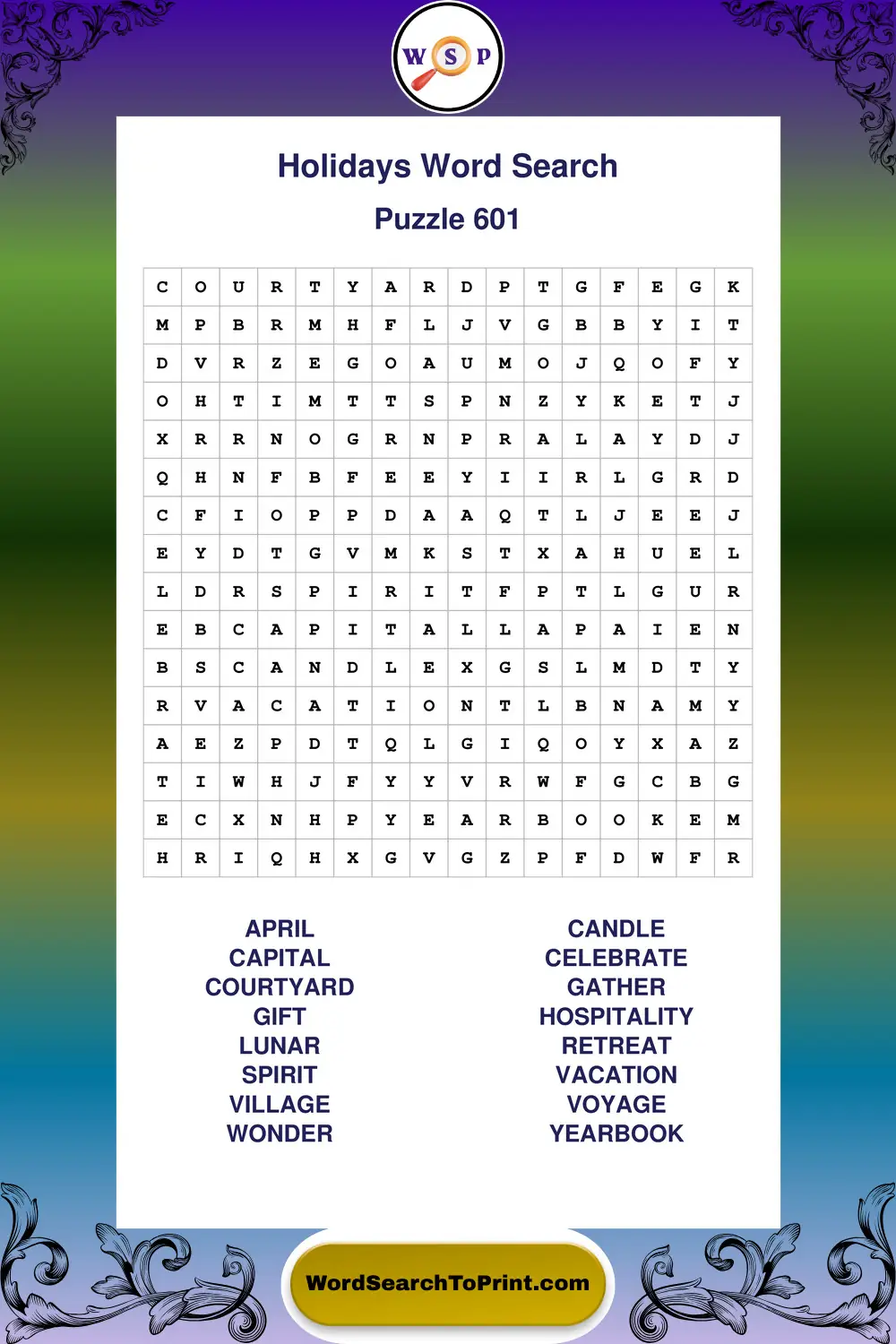 Holidays Word Search Puzzle 601