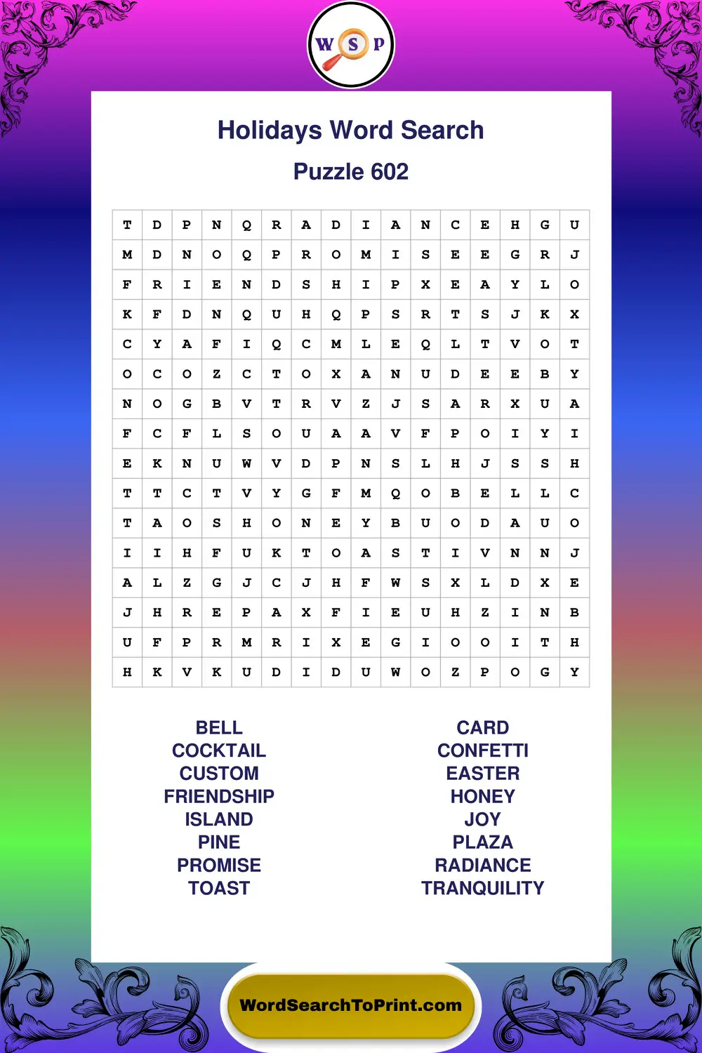 Holidays Word Search Puzzle 602