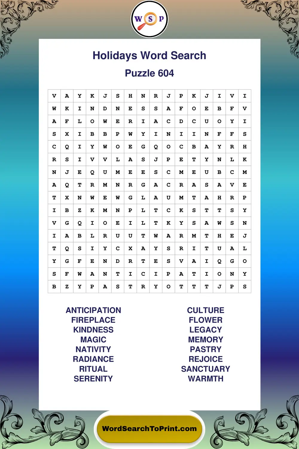 Holidays Word Search Puzzle 604