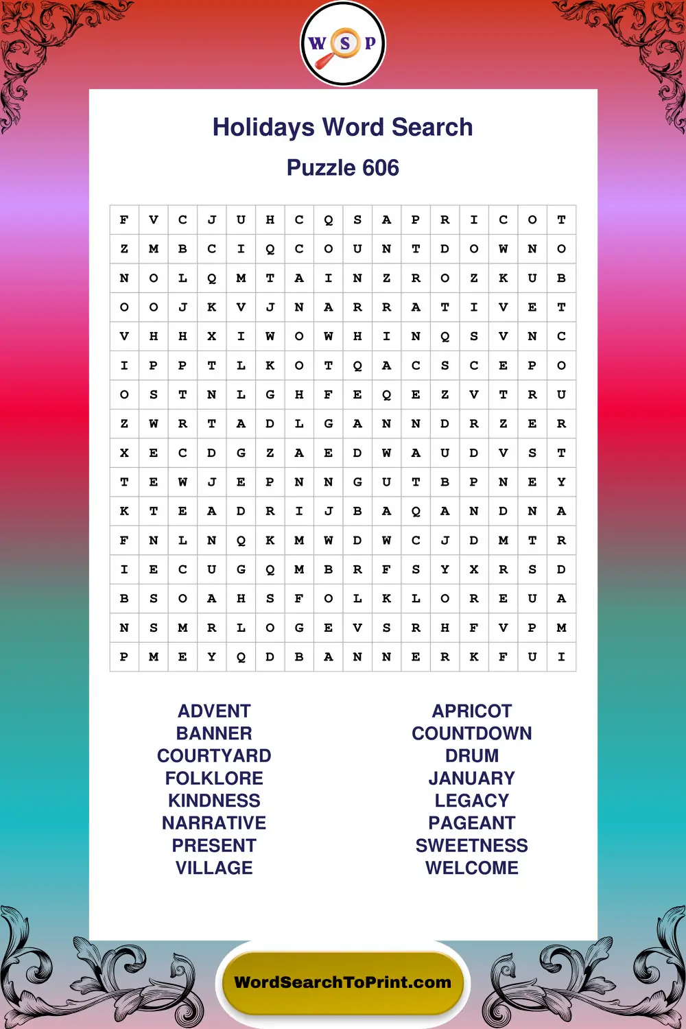 Holidays Word Search Puzzle 606