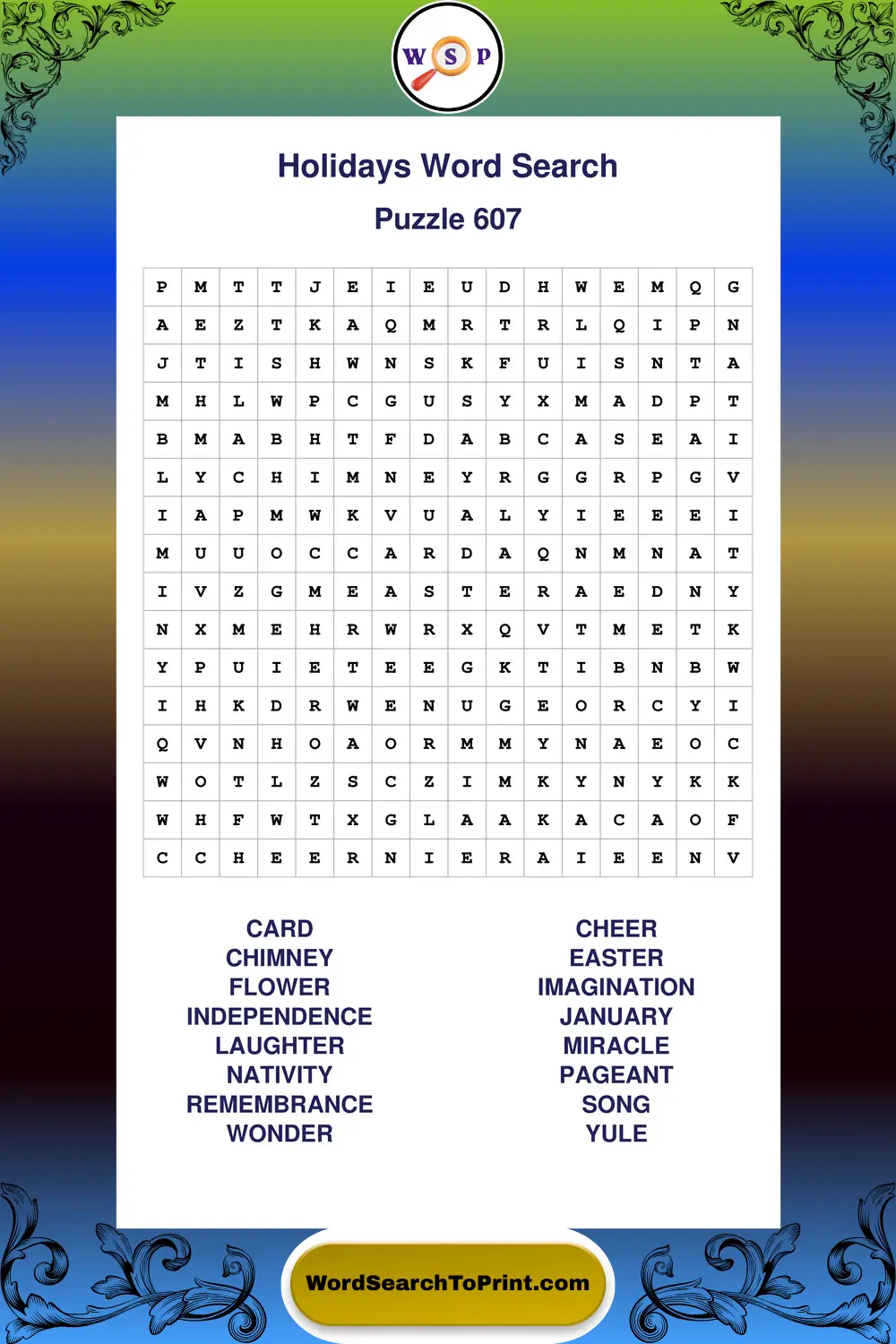 Holidays Word Search Puzzle 607