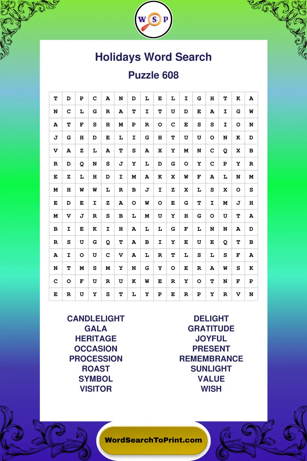Holidays Word Search Puzzle 608