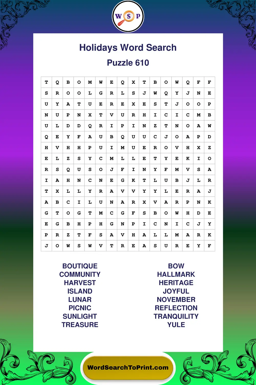 Holidays Word Search Puzzle 610