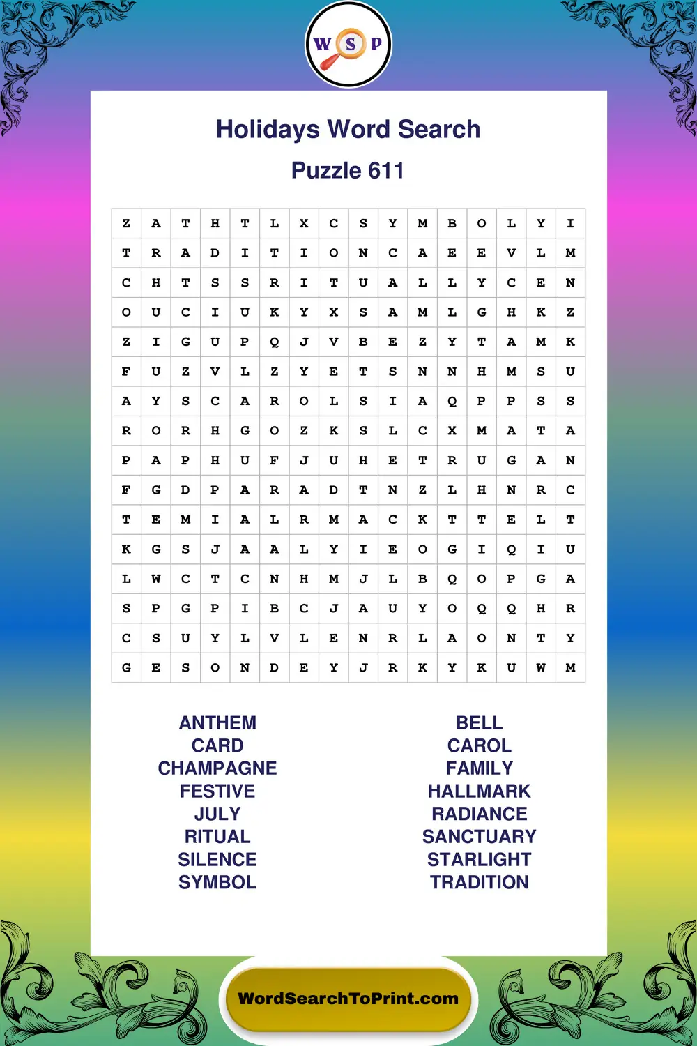 Holidays Word Search Puzzle 611
