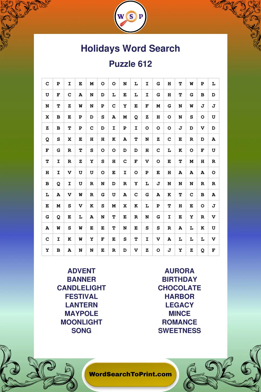 Holidays Word Search Puzzle 612