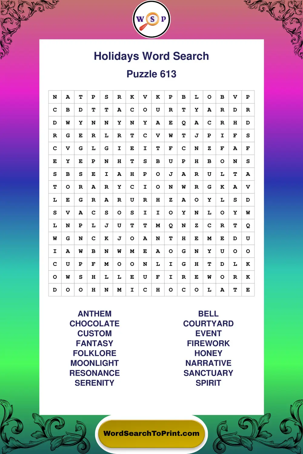 Holidays Word Search Puzzle 613