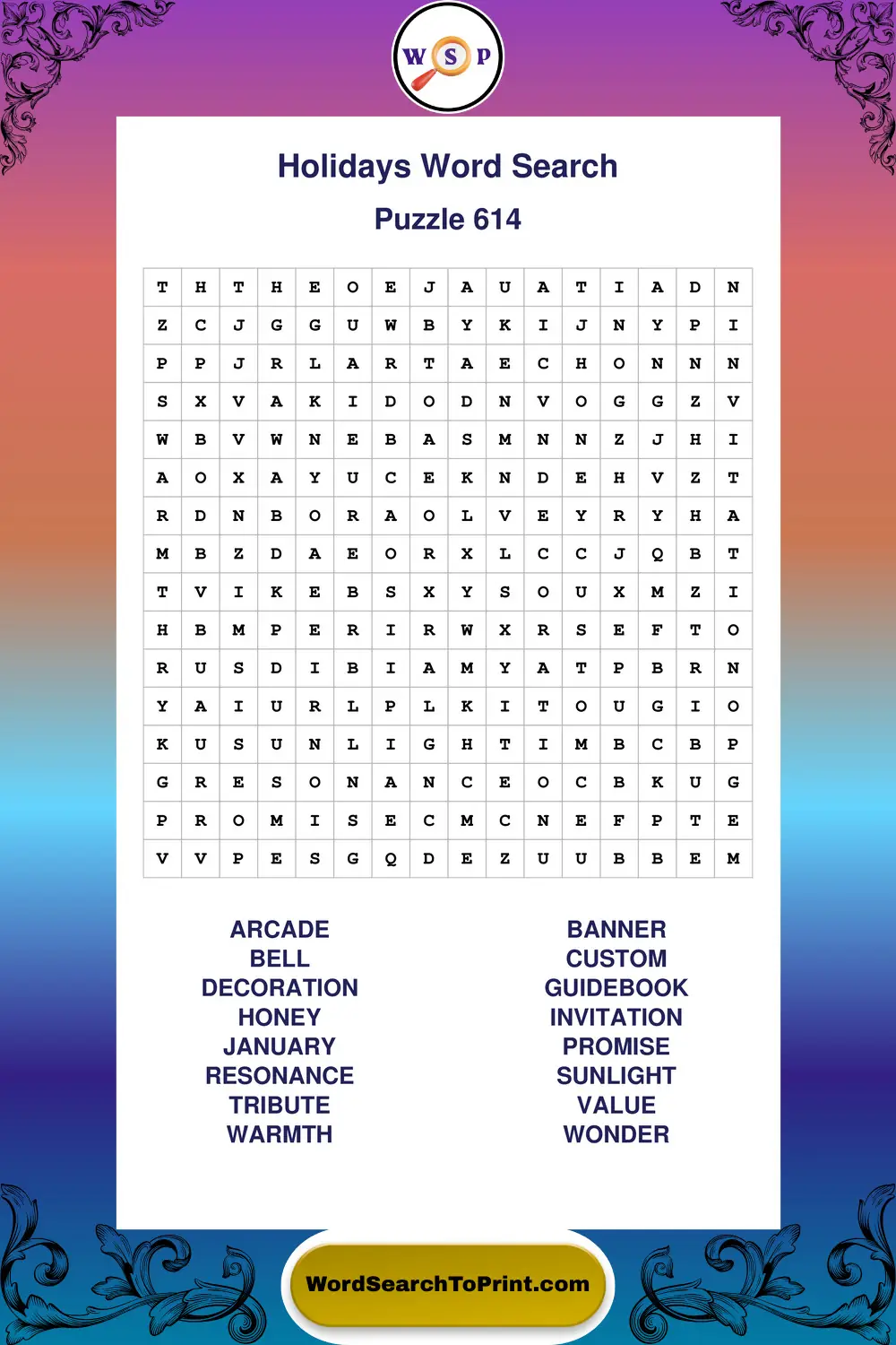 Holidays Word Search Puzzle 614