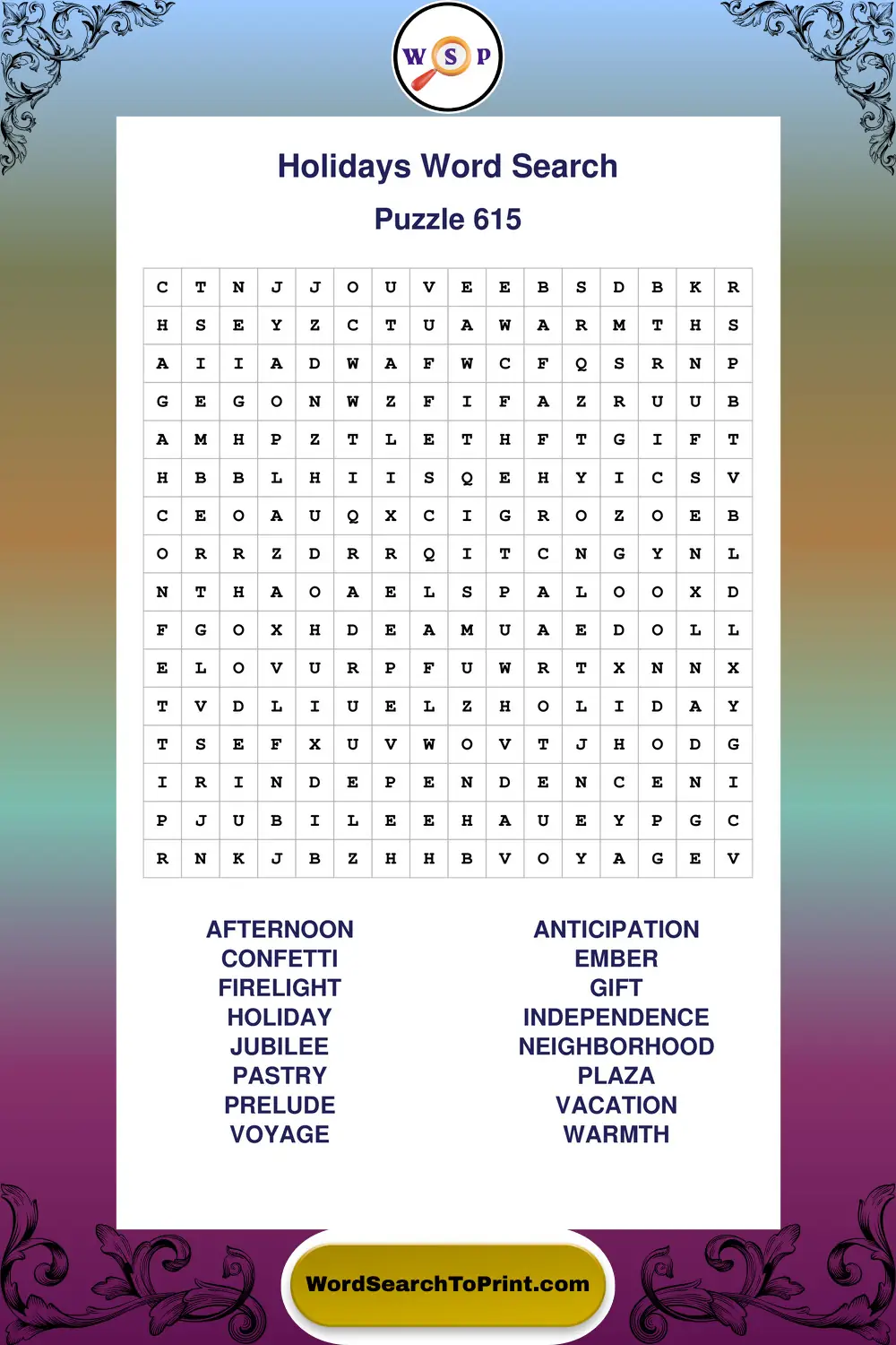 Holidays Word Search Puzzle 615