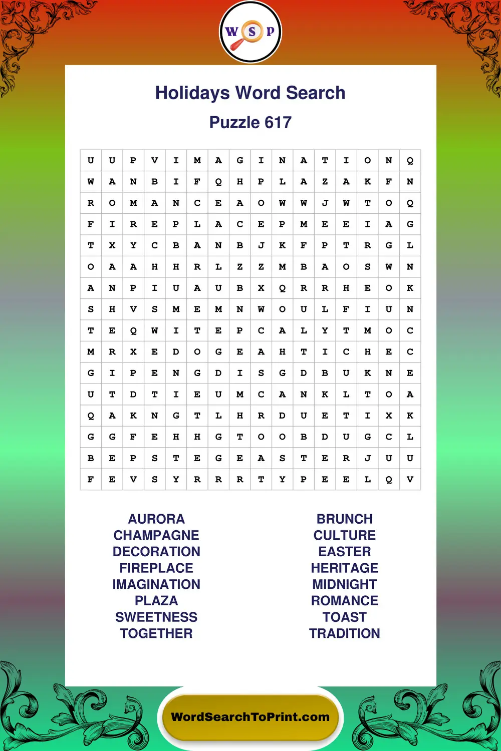 Holidays Word Search Puzzle 617