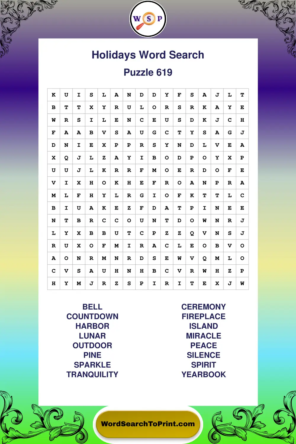 Holidays Word Search Puzzle 619