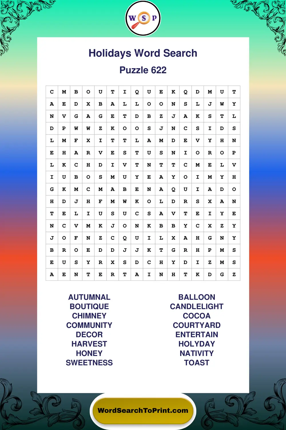 Holidays Word Search Puzzle 622