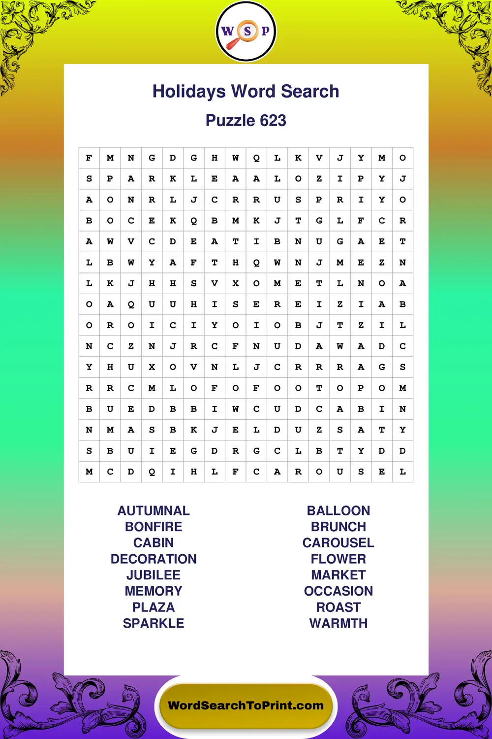 Holidays Word Search Puzzle 623
