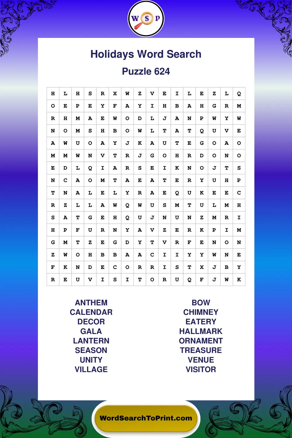 Holidays Word Search Puzzle 624