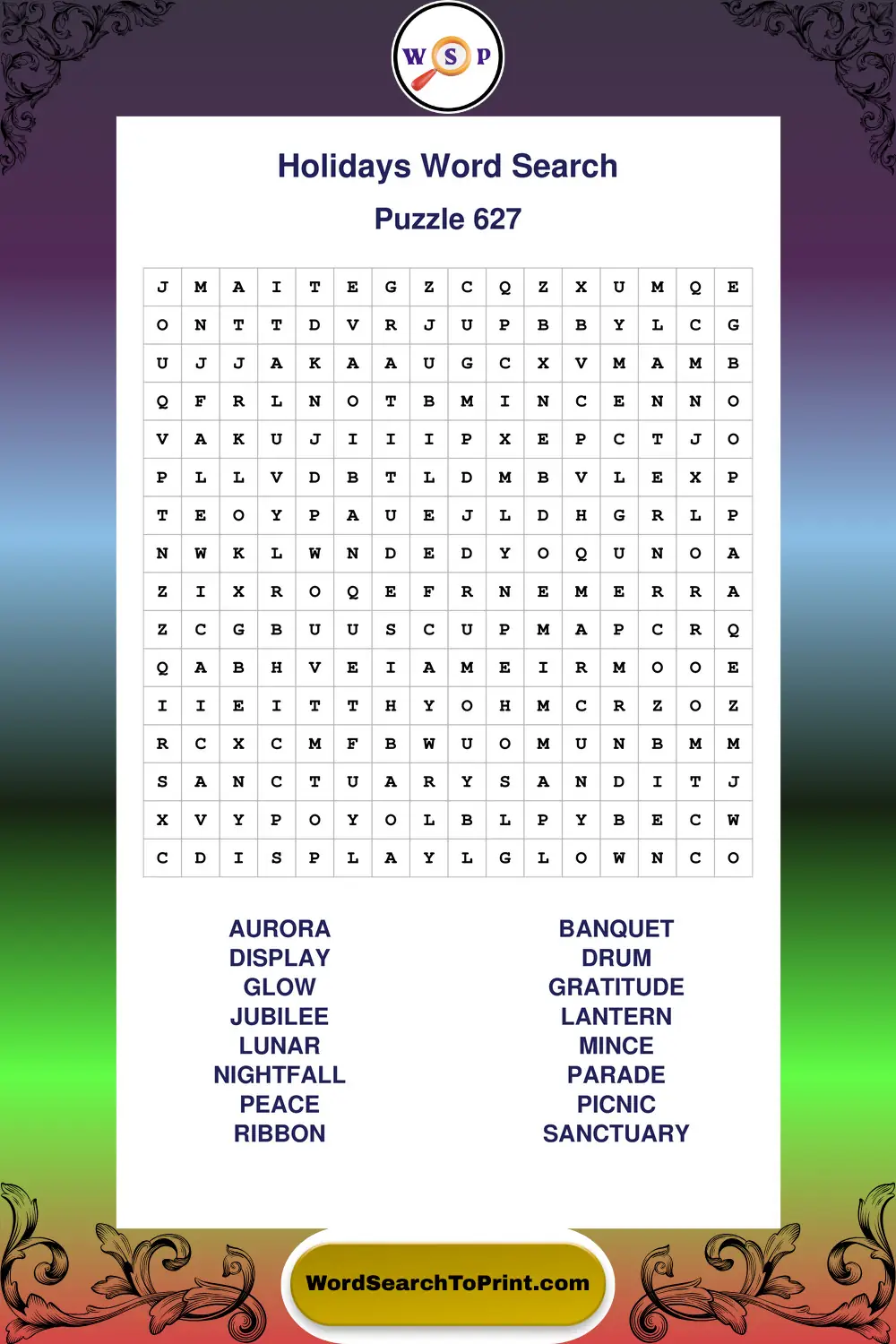 Holidays Word Search Puzzle 627