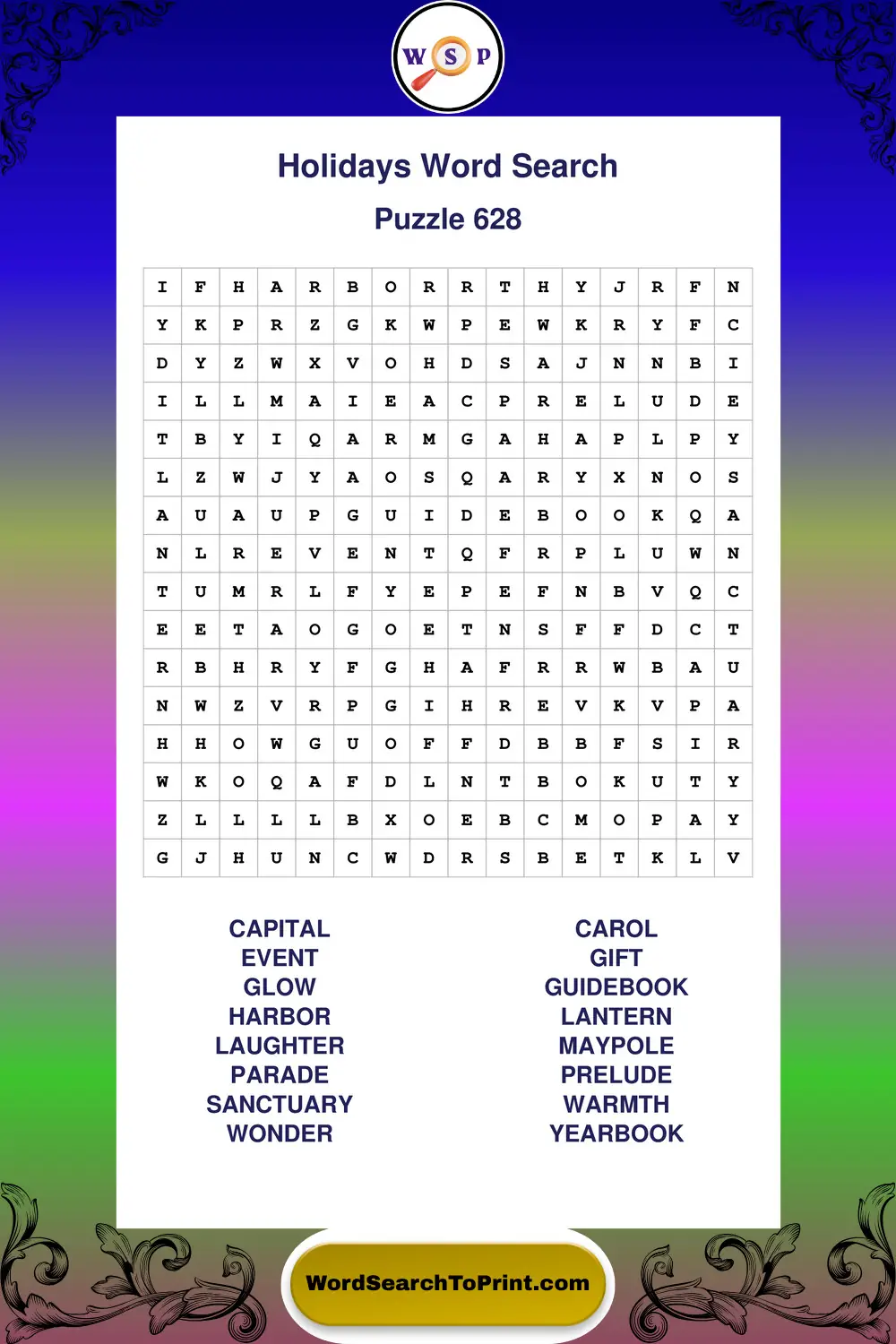 Holidays Word Search Puzzle 628