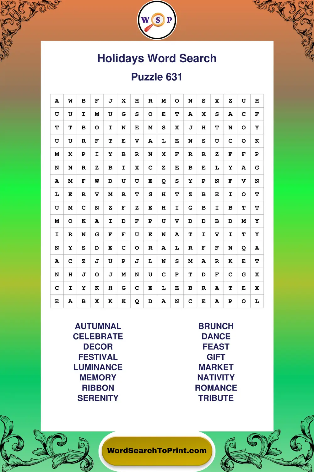 Holidays Word Search Puzzle 631