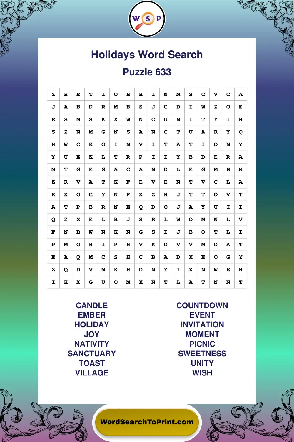 Holidays Word Search Puzzle 633