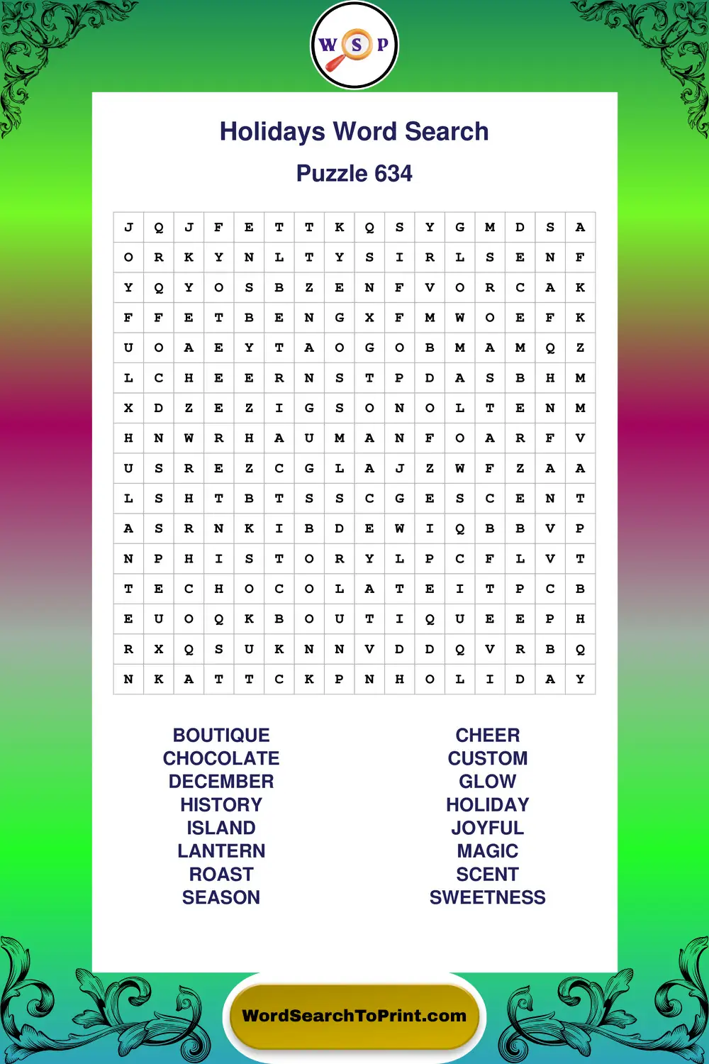 Holidays Word Search Puzzle 634