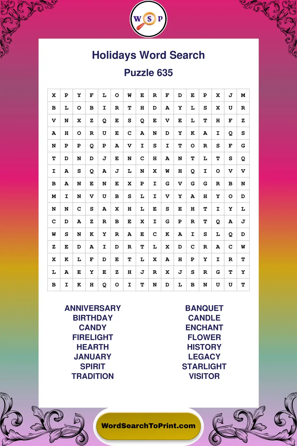 Holidays Word Search Puzzle 635