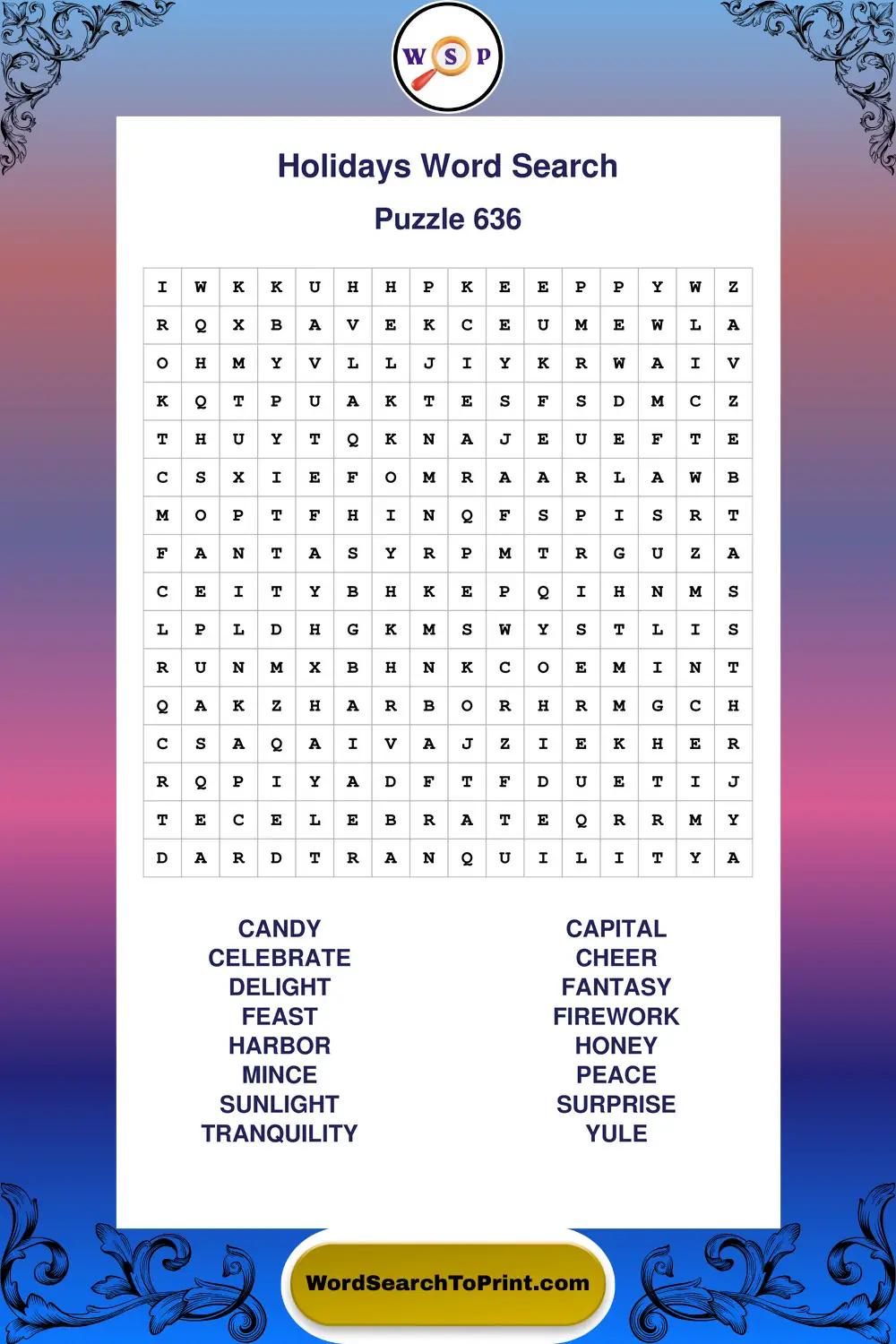 Holidays Word Search Puzzle 636