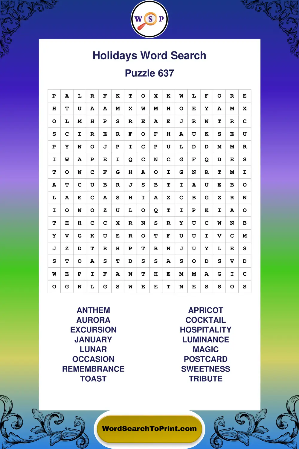 Holidays Word Search Puzzle 637
