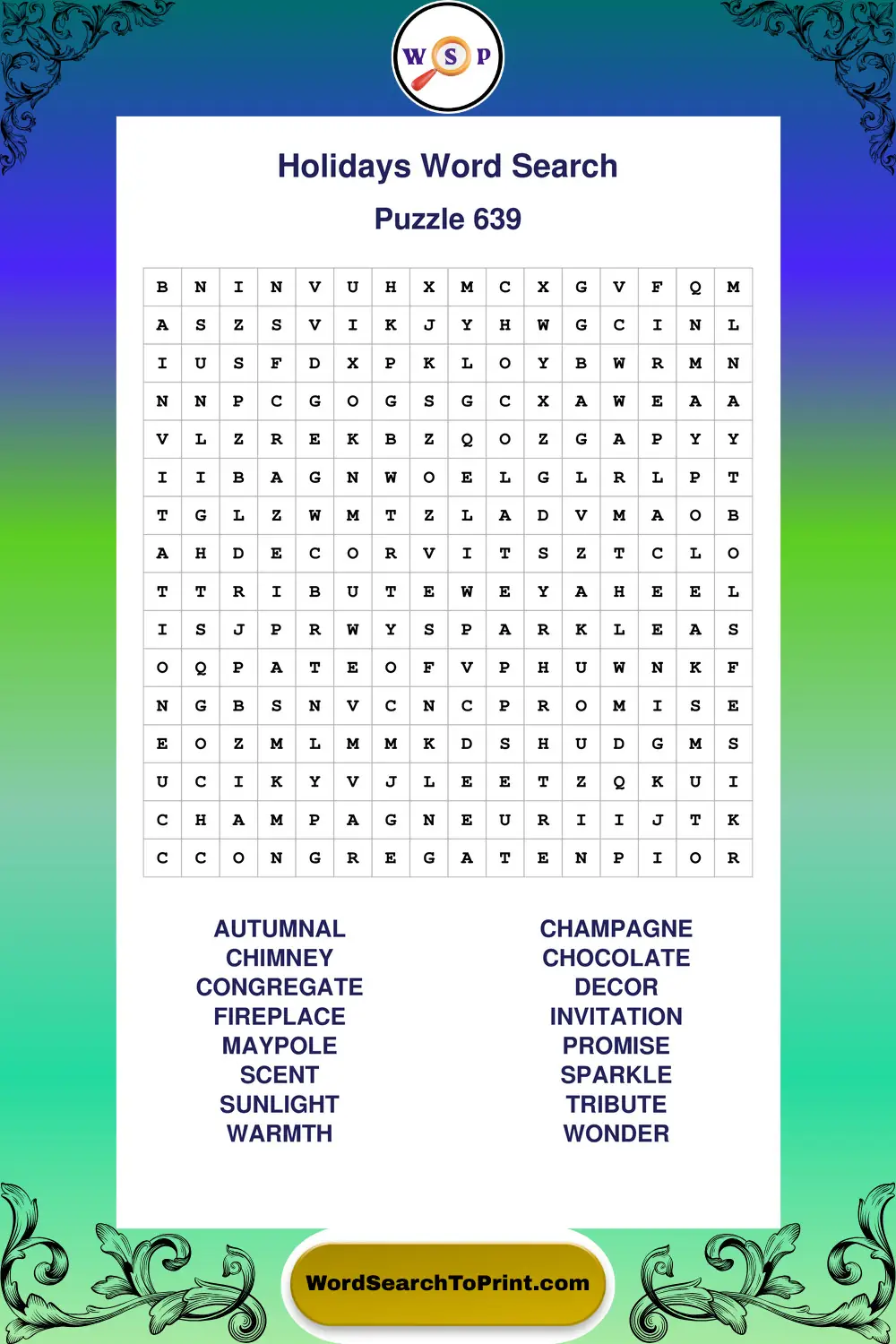 Holidays Word Search Puzzle 639