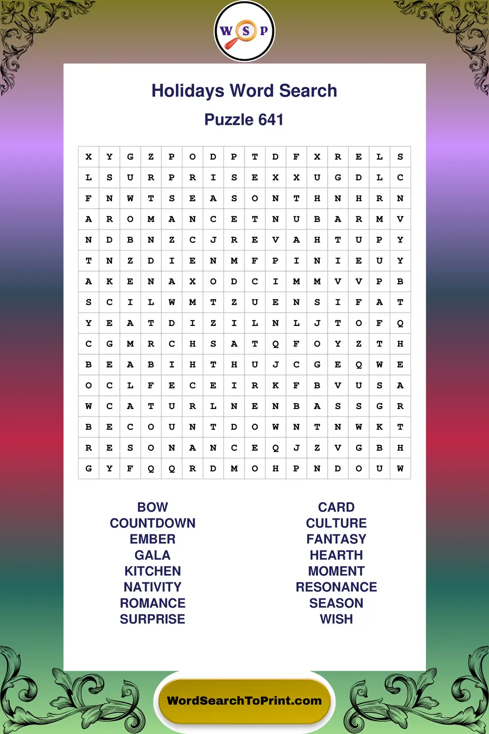 Holidays Word Search Puzzle 641
