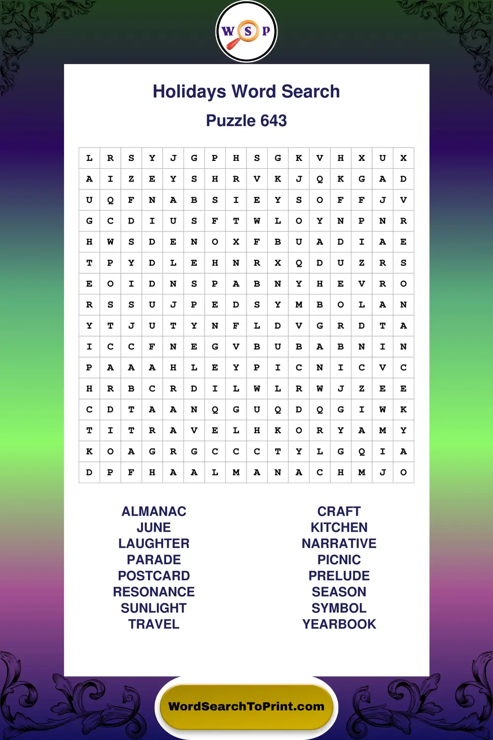 Holidays Word Search Puzzle 643