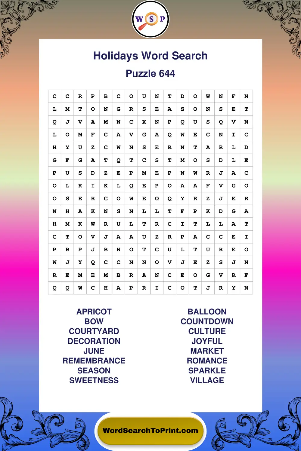 Holidays Word Search Puzzle 644
