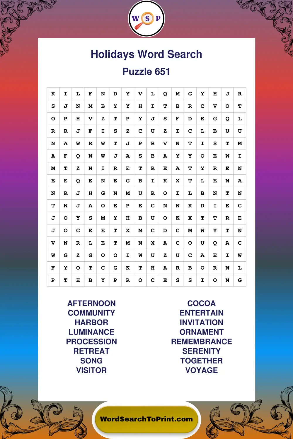 Holidays Word Search Puzzle 651