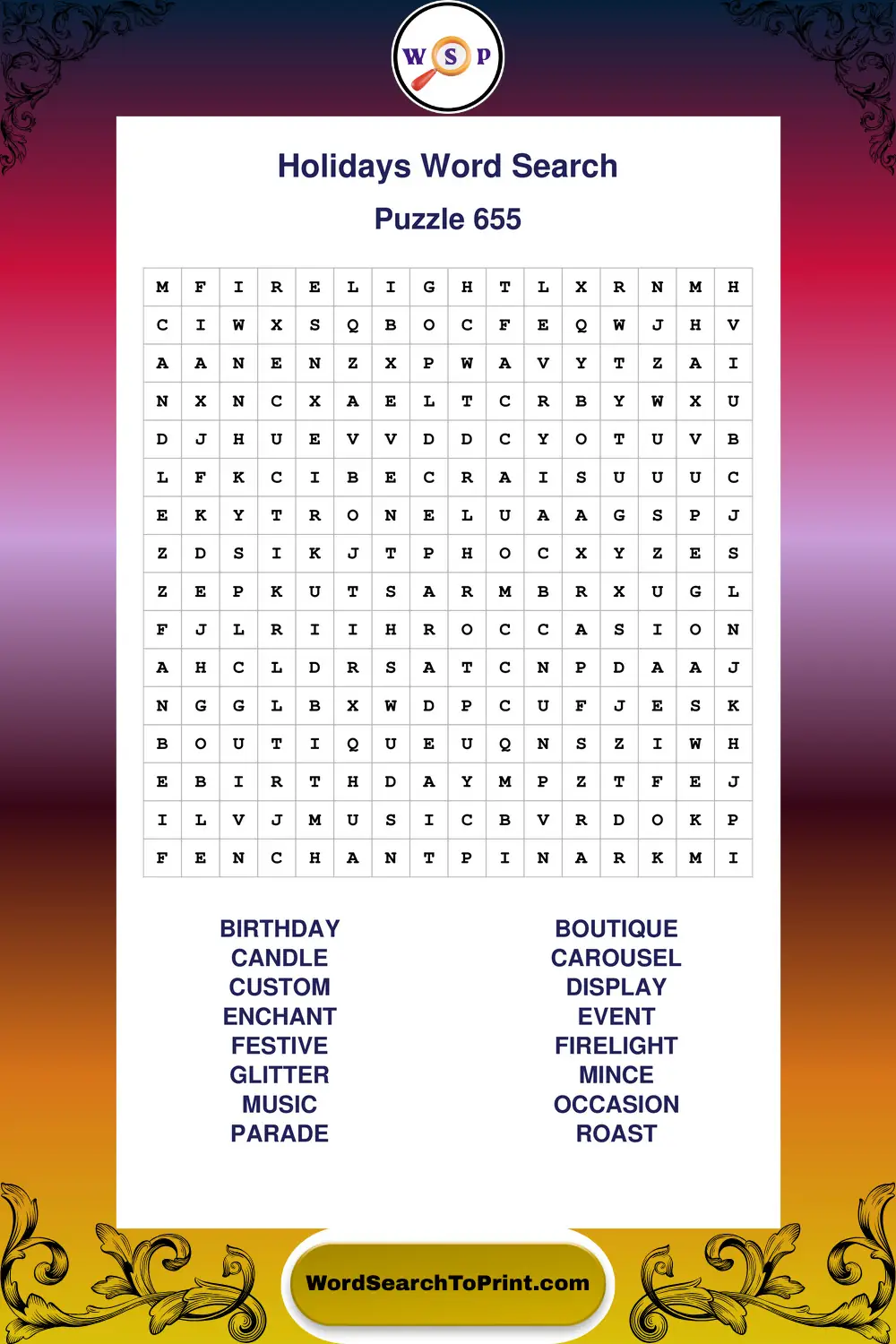 Holidays Word Search Puzzle 655