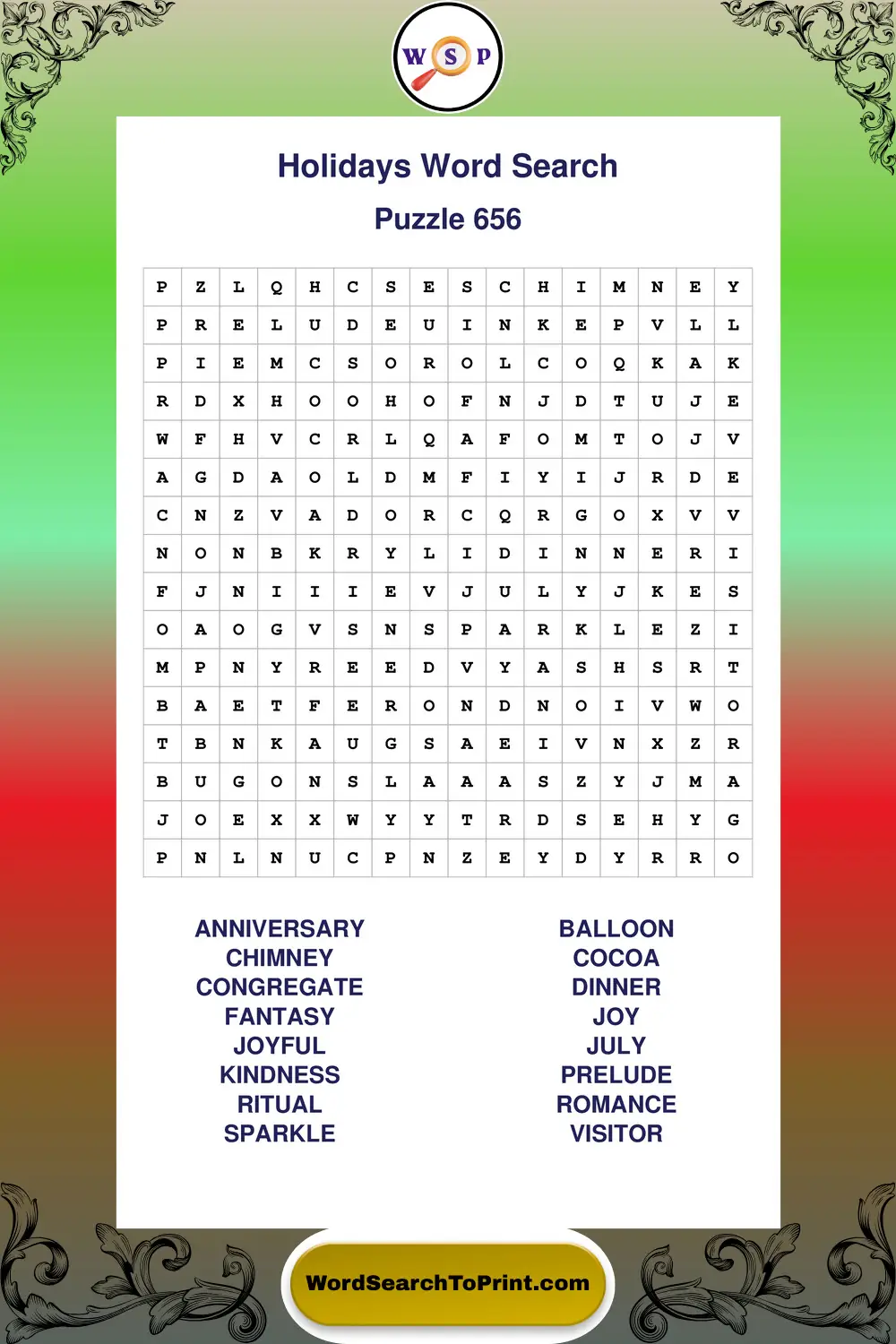 Holidays Word Search Puzzle 656