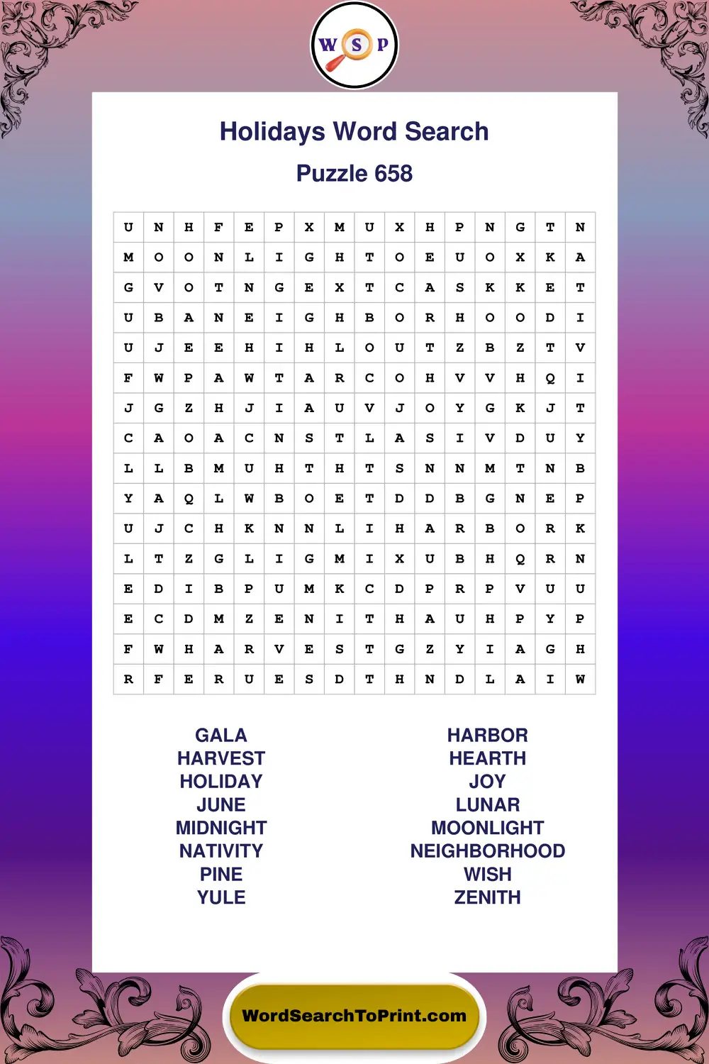 Holidays Word Search Puzzle 658